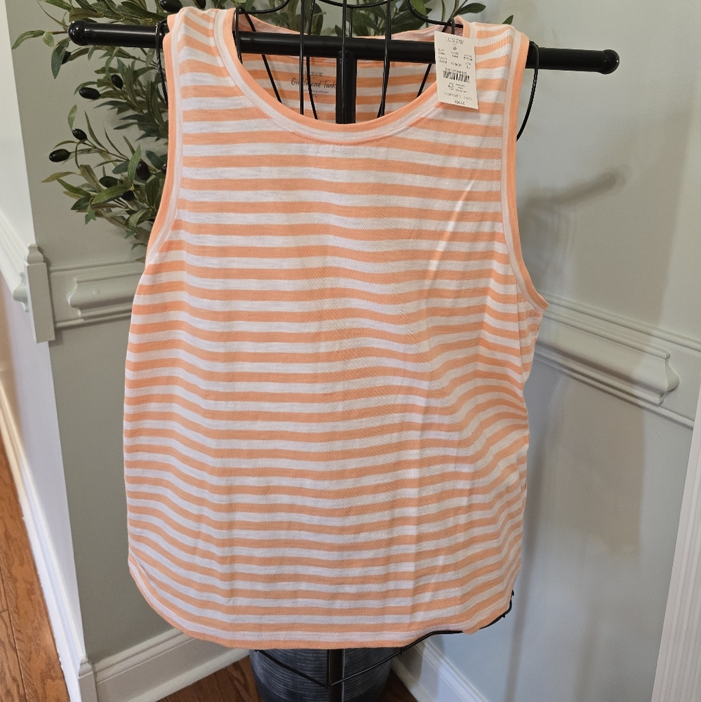J Crew Striped Peach and White Tank Top